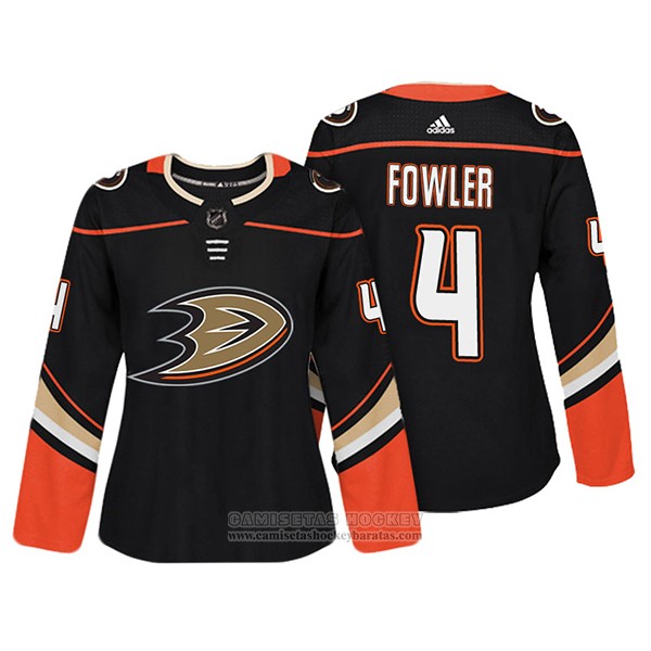 Camiseta Hockey Mujer Anaheim Ducks 4 Cam Fowler Autentico Jugador Negro